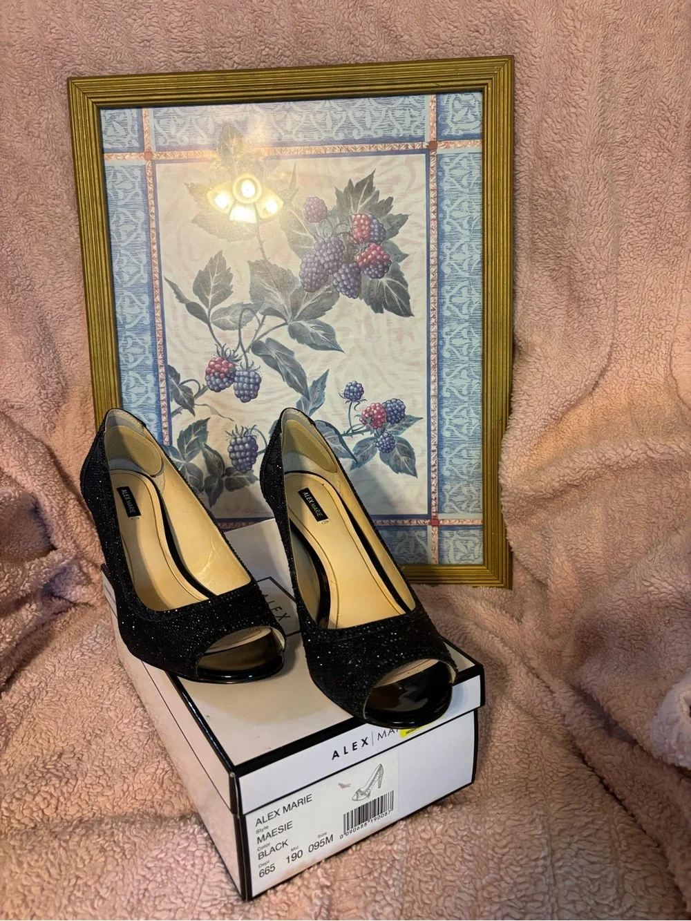 Alex Marie Black Sparkle Peep-Toe Heels
